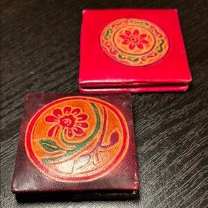 VTG Colorful Flower Embossed Genuine Leather Folding Change Purse Stash Pouch
